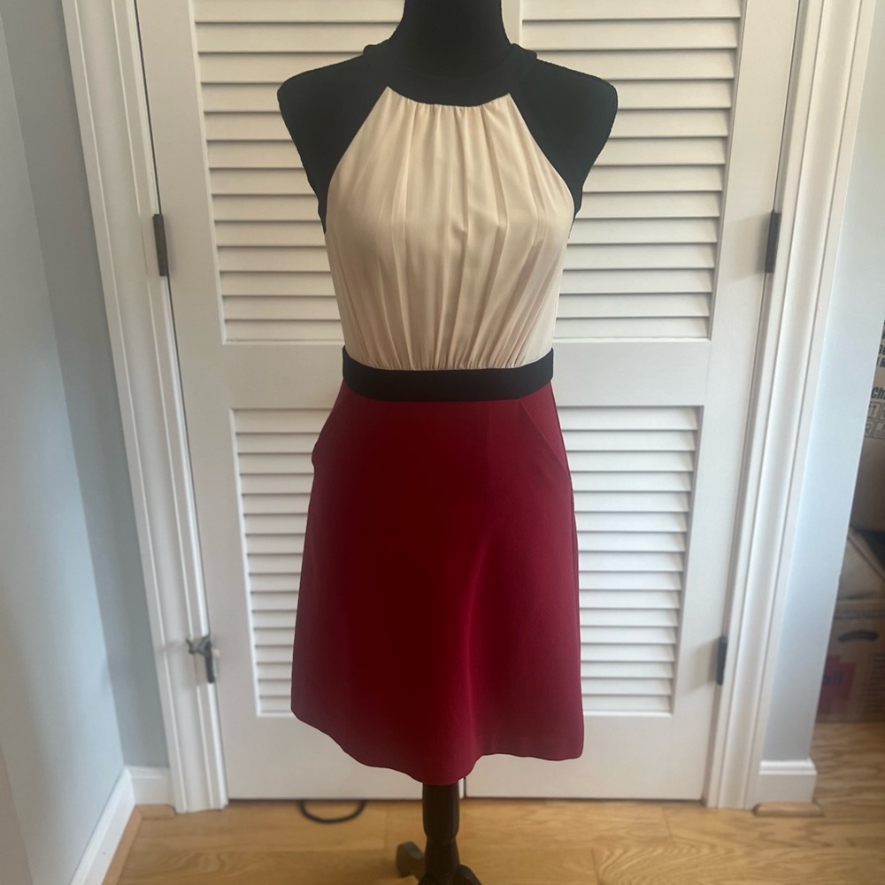 LOFT Elegant Red and White halter Dress with pockets